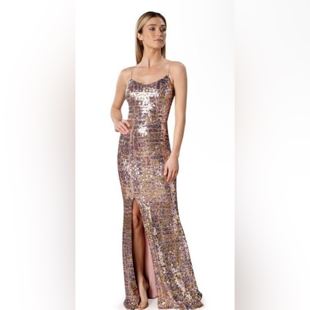 Dress the Population Rainbow Sequin Tori Mermaid Gown